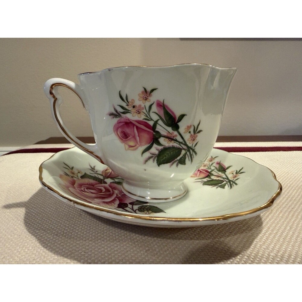 Vintage Colclough Fine Bone China Tea Cup and Saucer Pink Rose Floral Pattern
